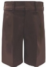 Boys Flat Front Adjustable Waist Brown School Shorts